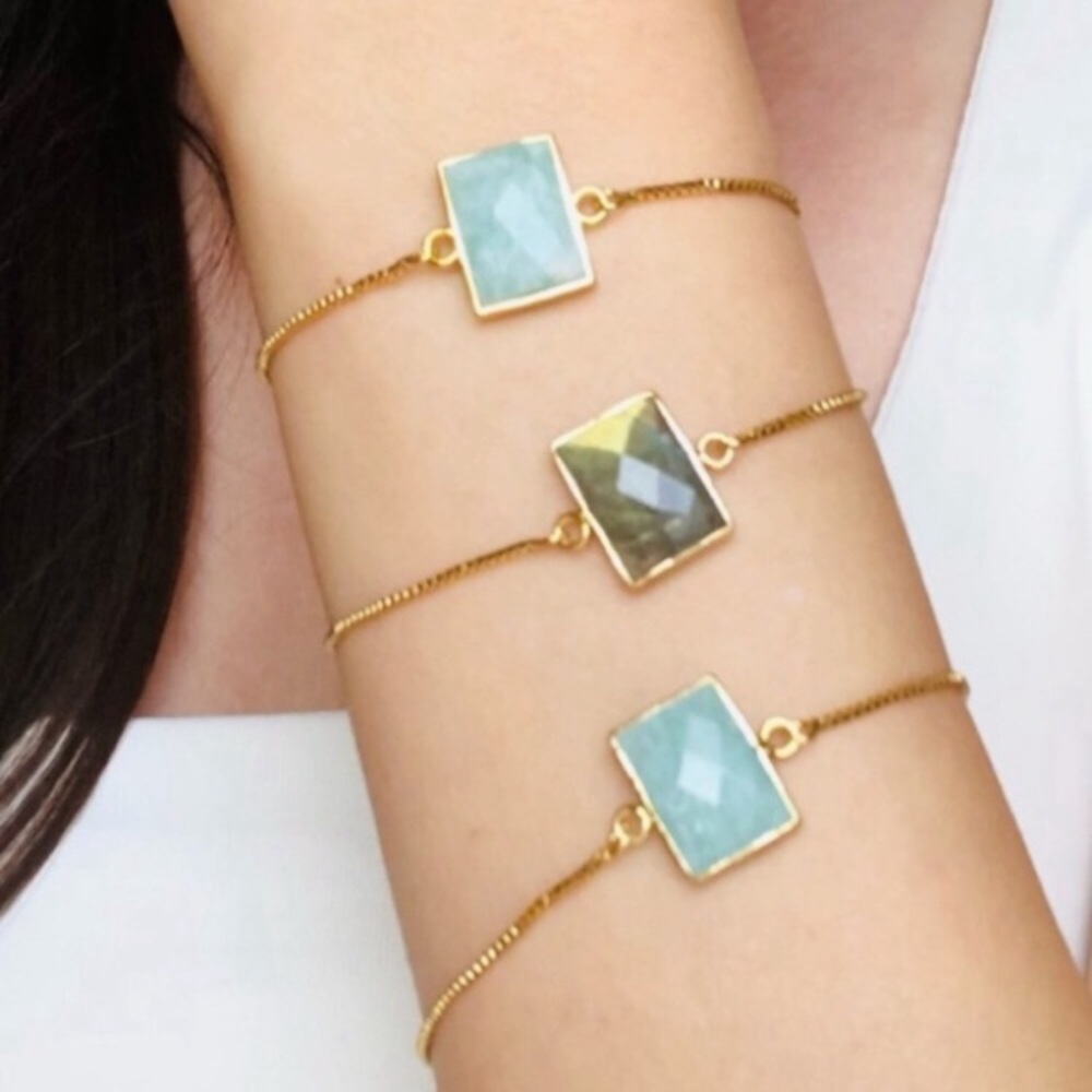 Gold Plated Labradorite CZ Diamonds Slider Box Chain Bracelet